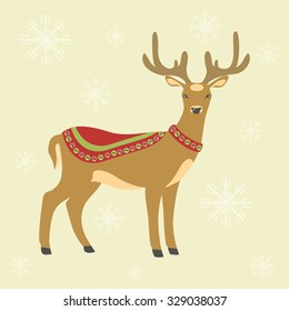 Vector Illustration of Cute Christmas Deer. Christmas Background.