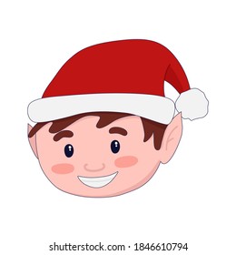 Vector illustration: cute Christmas elf wearing Santa Claus hat. Santa's helper.