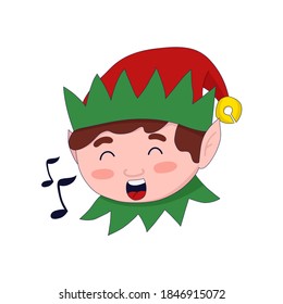 Vector illustration: cute Christmas elf sings. Santa's helper.
