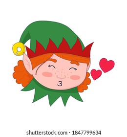 Vector illustration: cute Christmas elf wearing Santa Claus hat. Santa's helper.