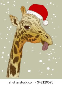 Vector illustration of Cute Christmas face of giraffe