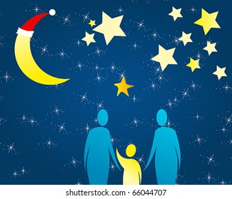 Vector illustration of cute Christmas night