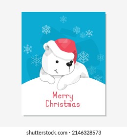 Vector illustration of cute Christmas polar bear cartoon in warm hat for placards, t-shirt prints, greeting cards.