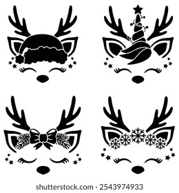 Vector Illustration of a Cute Christmas Reindeer Face Holiday Design
