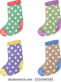 Vector illustration of cute Christmas socks with watercolor touch