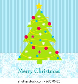 Vector illustration of cute Christmas tree greeting card