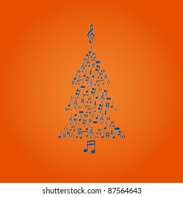 Vector illustration of cute Christmas tree made of notes