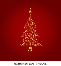 Vector illustration of cute Christmas tree made of notes