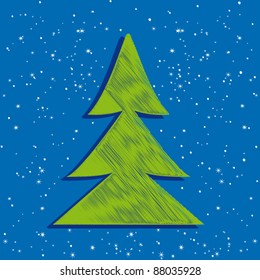 Vector illustration of cute Christmas tree greeting card
