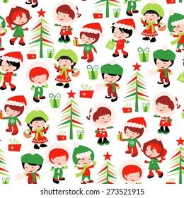 A vector illustration of cute christmas winter kids holiday theme seamless pattern background. Perfect for gift wrapping.