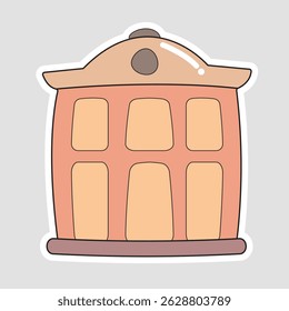 Vector Illustration of Cute Classic Building Sticker. Adorable vector sticker of a classic building with dome roof, perfect for architecture, education, or travel-themed designs