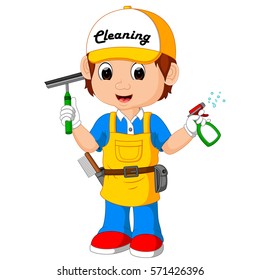 vector illustration of cute cleaning boy