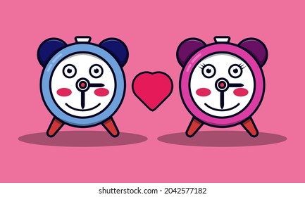 Vector illustration of cute clock mascot in love. flat design illustration