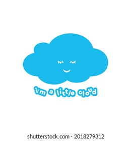Ilustración vectorial con una nube linda. Afiche en la nube. Predicción meteorológica. Logo infantil.