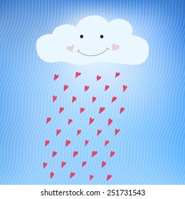 Vector illustration with cute cloud and rain of hearts