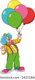 vector illustration of cute clown holding balloons