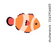 Vector illustration cute clownfish. Vector illustration orange fish in flat cartoon style isolated on white background. Sea animal for kids