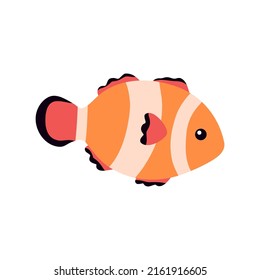 Ilustración vectorial lindo pez payaso. Ilustración vectorial pez naranja al estilo caricatura plana aislado en fondo blanco. Animales marinos para niños