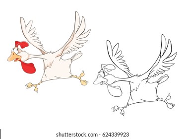 Vector Illustration of a Cute Cockerel. Cartoon Character. Coloring Book