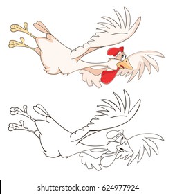 Vector Illustration of a Cute Cockerel. Cartoon Character. Coloring Book