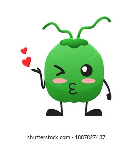 vector illustration of cute coconut fruit valentine or character kiss love. cute coconut fruit Concept White Isolated. Flat Cartoon Style Suitable for Landing Page, Banner, Flyer, Sticker.