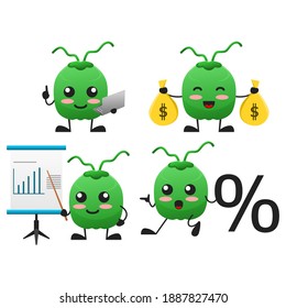 vector illustration of cute coconut fruit business finance theme bundle set. cute coconut fruit Concept White Isolated. Flat Cartoon Style Suitable for Landing Page, Banner, flyer, Sticker.
