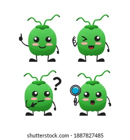 vector illustration of cute coconut fruit have idea theme bundle set. cute coconut fruit Concept White Isolated. Flat Cartoon Style Suitable for Landing Page, Banner, flyer, Sticker.