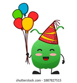 vector illustration of cute coconut fruit birthday or character holding balloon. cute coconut fruit Concept White Isolated. Flat Cartoon Style Suitable for Landing Page, Banner, Flyer, Sticker.