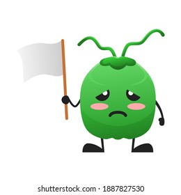 vector illustration of cute coconut fruit with blank flag. cute coconut fruit Concept White Isolated. Flat Cartoon Style Suitable for Landing Page, Banner, Flyer, Sticker.
