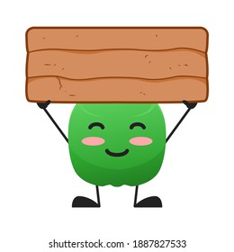 vector illustration of cute coconut fruit with blank wood word. cute coconut fruit Concept White Isolated. Flat Cartoon Style Suitable for Landing Page, Banner, Flyer, Sticker.