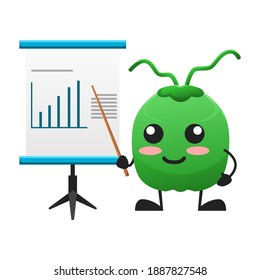 Vektorgrafik von süßem Kokosnuss-Obstgeschäft oder Zeichenpräsentation. süße Kokosnuss Frucht Konzept Weiß einzeln. Flat Cartoon Style Geeignet für Landing Page, Banner, Flyer, Sticker.