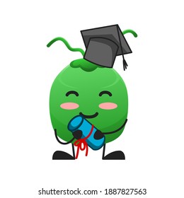 vector illustration of cute coconut fruit education or character fresh graduate. cute coconut fruit Concept White Isolated. Flat Cartoon Style Suitable for Landing Page, Banner, Flyer, Sticker.