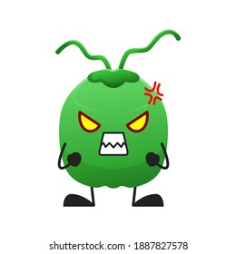 vector illustration of cute coconut fruit expression or character angry. cute coconut fruit Concept White Isolated. Flat Cartoon Style Suitable for Landing Page, Banner, Flyer, Sticker.