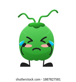 vector illustration of cute coconut fruit expression or character cry. cute coconut fruit Concept White Isolated. Flat Cartoon Style Suitable for Landing Page, Banner, Flyer, Sticker.