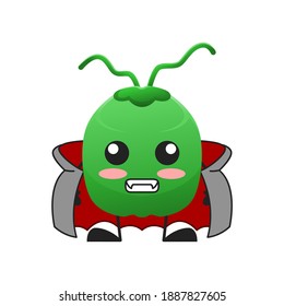 vector illustration of cute coconut fruit halloween or character vampire dracula. cute coconut fruit Concept White Isolated. Flat Cartoon Style Suitable for Landing Page, Banner, Flyer, Sticker.