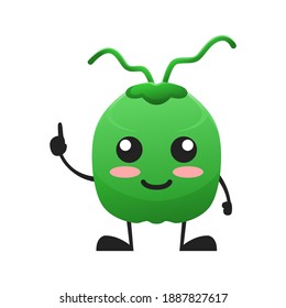 vector illustration of cute coconut fruit or character have good idea. cute coconut fruit Concept White Isolated. Flat Cartoon Style Suitable for Landing Page, Banner, Flyer, Sticker.