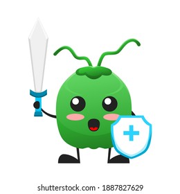 ilustración vectorial del virus de la fruta del coco lindo o de la lucha de personajes. linda fruta de coco Concepto Blanco aislado. Estilo de caricatura plana Adecuado para Aterrizar Página, Cartel, Volante, Pegatina.