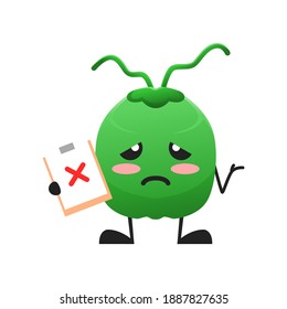 vector illustration of cute coconut fruit medical or character wrong sign. cute coconut fruit Concept White Isolated. Flat Cartoon Style Suitable for Landing Page, Banner, Flyer, Sticker.