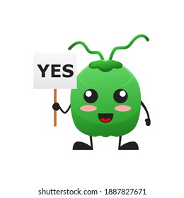vector illustration of cute coconut fruit choice or character sign yes. cute coconut fruit Concept White Isolated. Flat Cartoon Style Suitable for Landing Page, Banner, Flyer, Sticker.