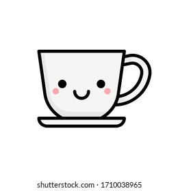 Vector illustration of a cute coffee cup. Drawing kawaii mug isolated on a white background.