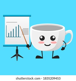 vector illustration of Cute Coffee Cup mascot or character presentation. Cute Coffee Cup Concept White Isolated. Flat Cartoon Style Suitable for Landing Page, Banner, Flyer, Sticker.