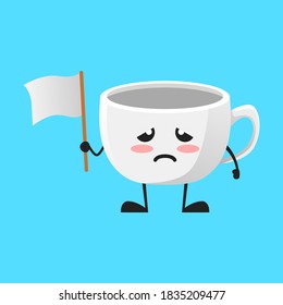 vector illustration of Cute Coffee Cup mascot or character holding white banner blank. Cute Coffee Cup Concept White Isolated. Flat Cartoon Style Suitable for Landing Page, Banner, Flyer, Sticker.