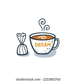 Vector illustration of cute coffee cup with candy