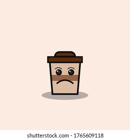 Vector illustration of a cute coffee drink character. sad character. funny drink mascot