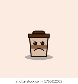 Vector illustration of a cute coffee drink character. jealous character. funny drink mascot