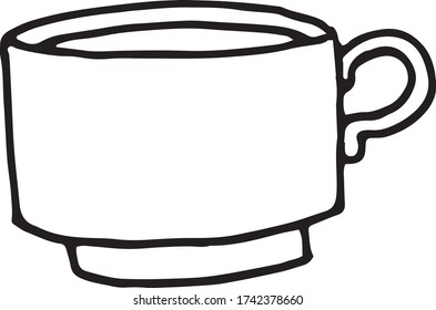 Vector illustration of cute coffee mug, cup. Black outlines isolated on white background. Doodle style. Design for greeting cards, gifts, wrapping paper etc.