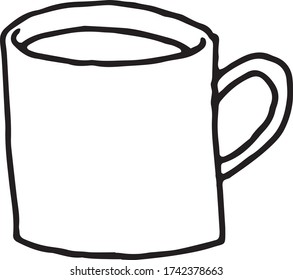 Vector illustration of cute coffee mug, cup. Black outlines isolated on white background. Doodle style. Design for greeting cards, gifts, wrapping paper etc.