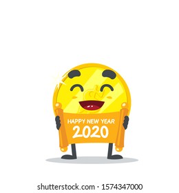 vector illustration of cute coin mascot celecbrating new year on white background