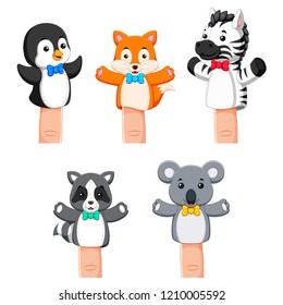 vector illustration of a cute collections of puppets wild animal