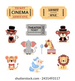 Vector illustration of cute and colorful circus animal set. Cute circus animals and clown character design.